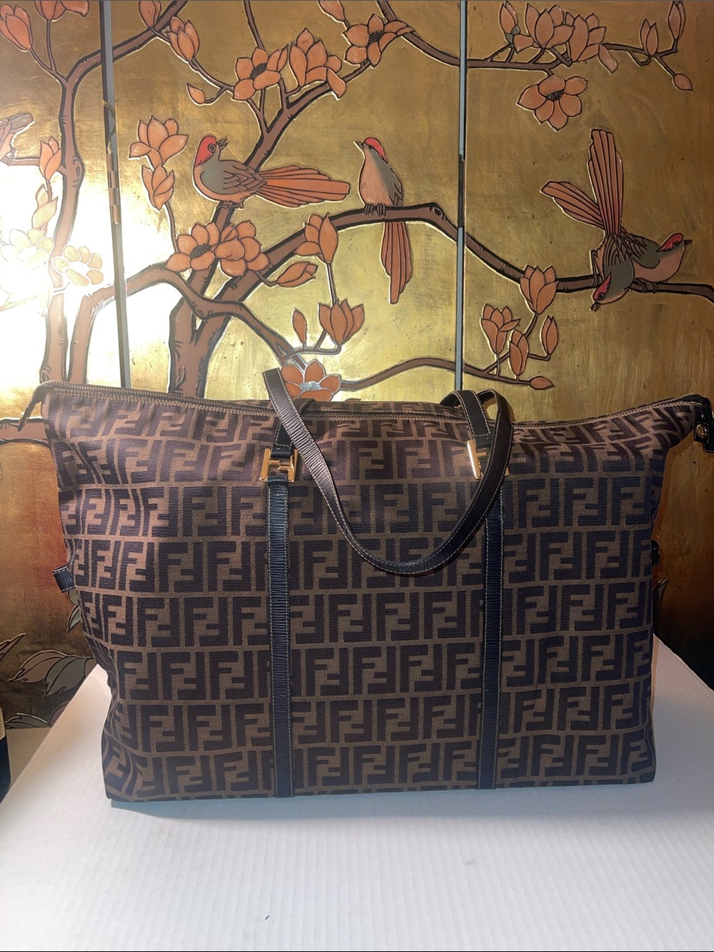 Fendi Brown FF Monogram Travel Tote with Black Trim Very good condition
